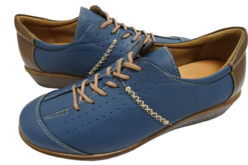 【ムーンスター SP2401 ブルー】本革柔らかガーメントレザー使用靴紐シューズ